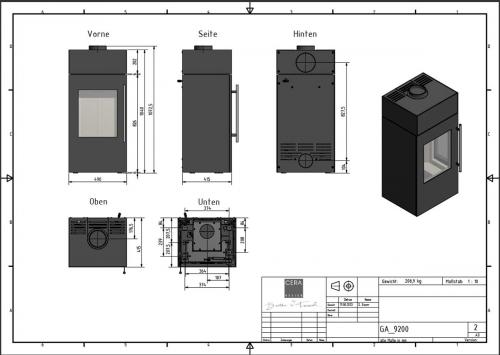 Preview: Kaminofen Galileo Stahl 2-seitig von Cera Design
