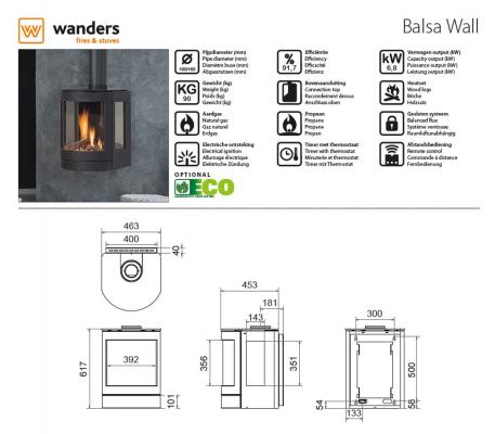 Preview: Wanders gas stove Balsa 75 Wall