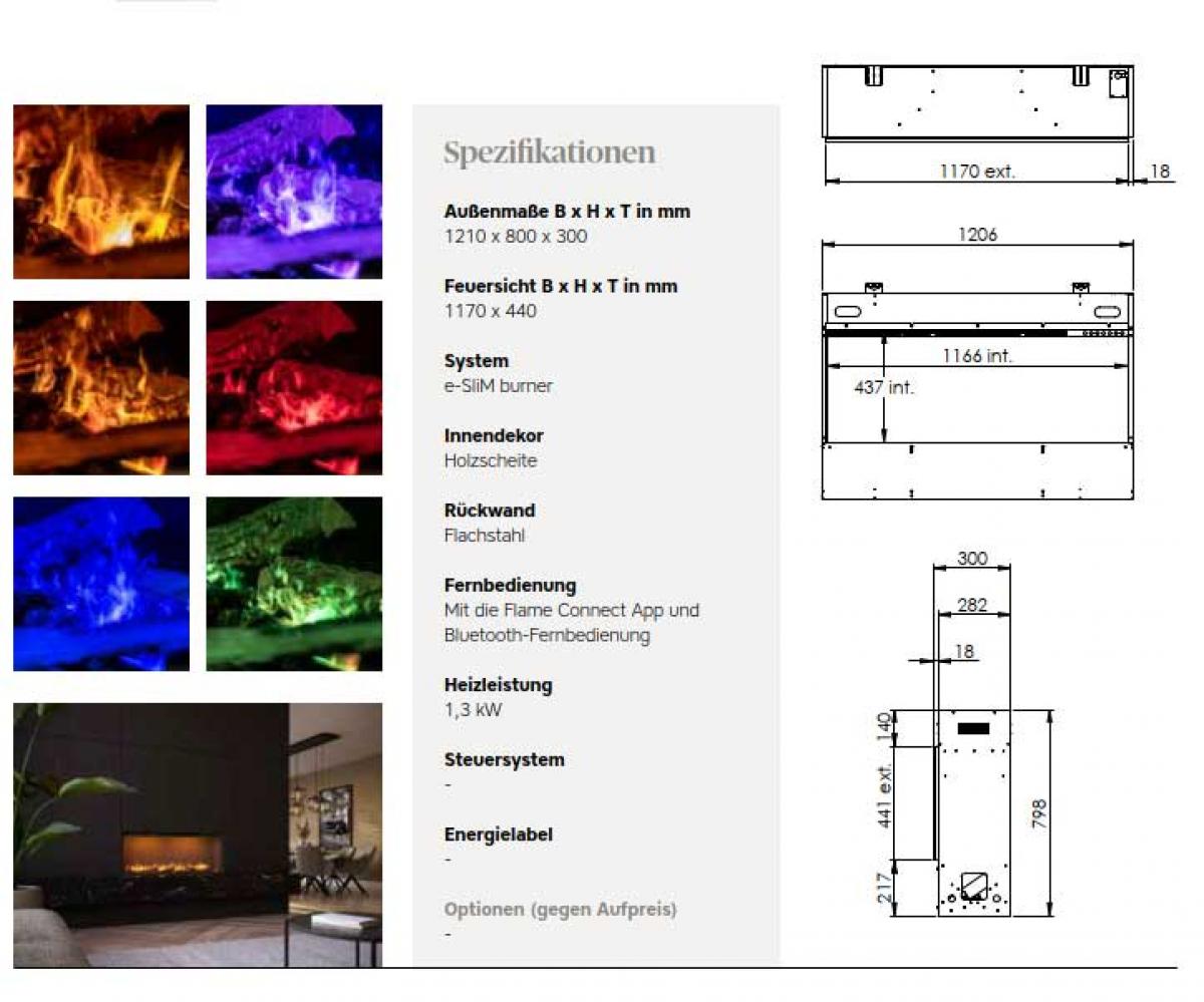 Elektrokamin Faber e-SliM 1200/450 I