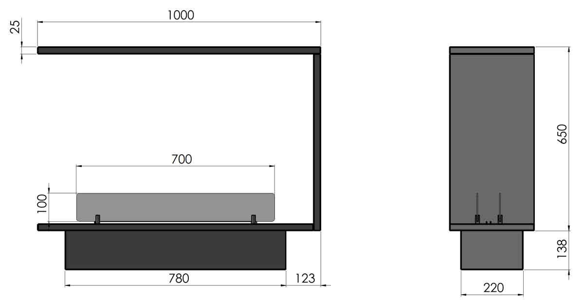 Ethanol built-in fireplace Infire U1000 Basic Etronic
