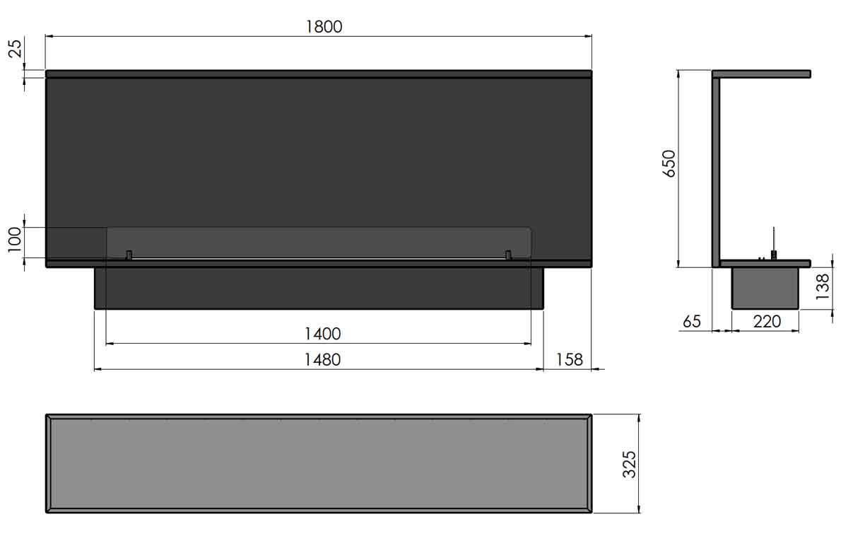 Ethanol built-in fireplace Infire C1800 Basic Etronic
