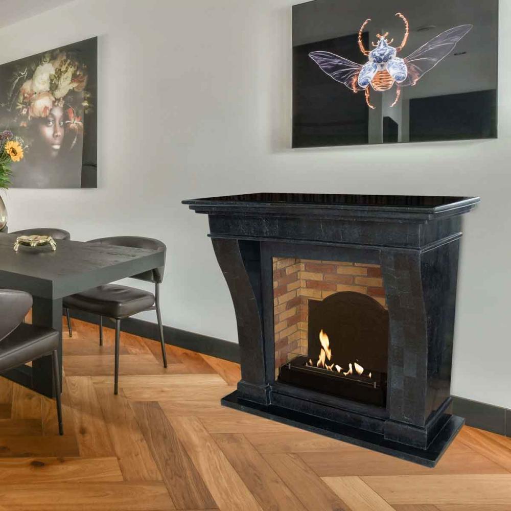 Xaralyn Bioethanolkamin Kreta Stein Anthrazit poliert mit Steindekor & Medaillon