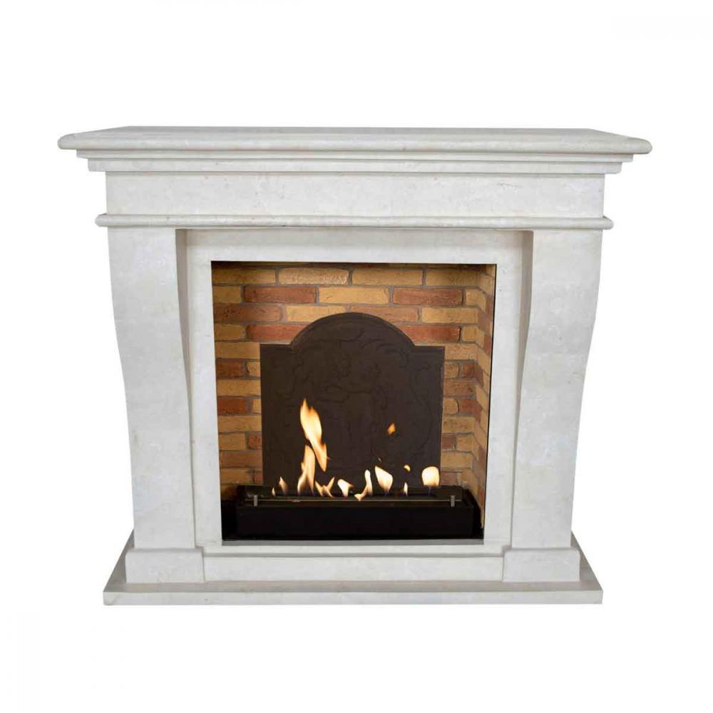 Ethanol fireplace Xaralyn Kreta Stone white honed stone decor & Medaillon